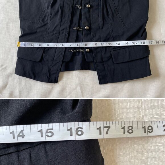 Oh Yes Black Sleeveless Chain Metallic Button Vest Womens L with Rhinestones - Picture 10 of 12